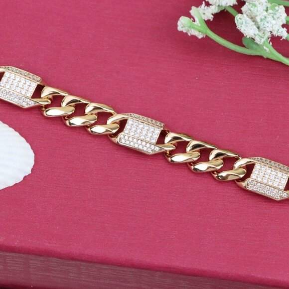 "Bold Rose Gold Curb Chain Bracelet with Sparkling Accent Panels, XPBL0941 - Picture 13 of 13